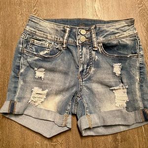 So Midi Blue Jean Distressed Shorts Womens Juniors 1 Denim Jean Shorts Pockets
